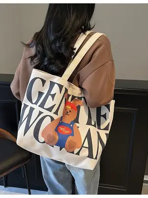 Women's Canvas Teddy Bear Shoulder Bag Spring Summer 2025