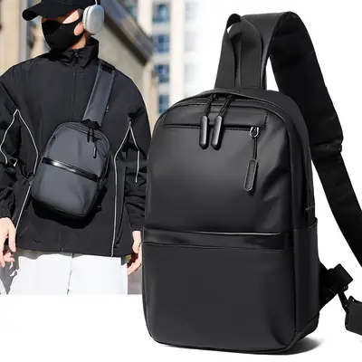 Men's Black Multi-Functional Crossbody Backpack with Zip Pockets