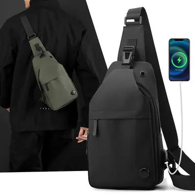Men's Waterproof Crossbody Bag with USB Charging