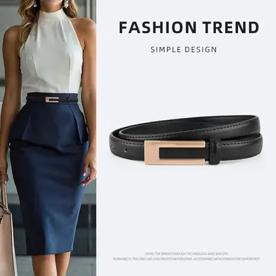 Black Genuine Leather Women's Belt Thin High-end Dress Suit