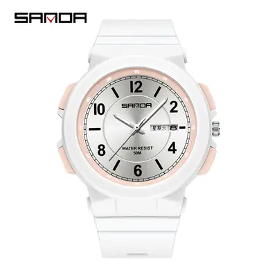 Sanda White Rose Gold Kids Watch with Double Calendar