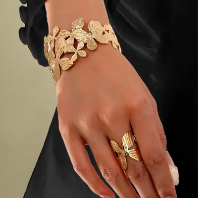 Golden Butterfly Hollow Bracelet Ring for Women