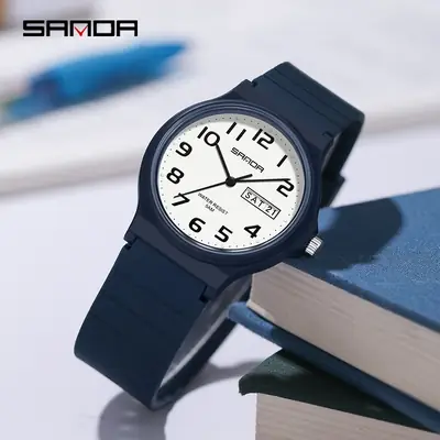 Sanda Quartz Watch Black Digital Scale Dual Calendar