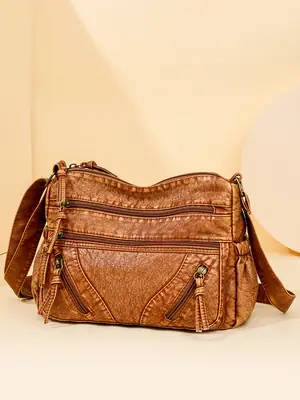 Brown Crossbody Bag for Women with Multi-Layer Design
