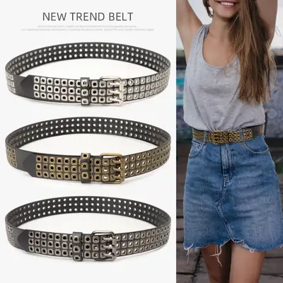 Black Rivet Belt for Women & Men Hip-hop Style