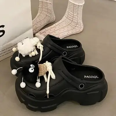 Women's White EVA Sandals with Button Decor