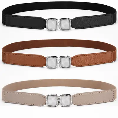 Women's Metal Hook Buckle Belt Black Brown Beige All-match