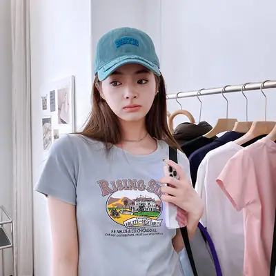 Women Light Blue Embroidered Cap Baseball Sunshade Cap