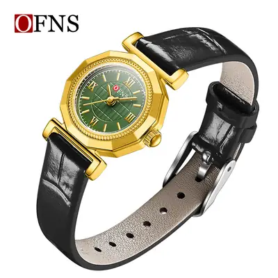 Women's Oufanni Quartz Watch Brown Leather Band Roman Scale Waterproof