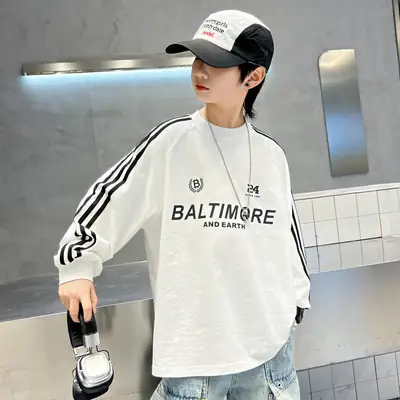 Boys White Long Sleeve T-Shirt Loose Fit Spring Autumn 2026