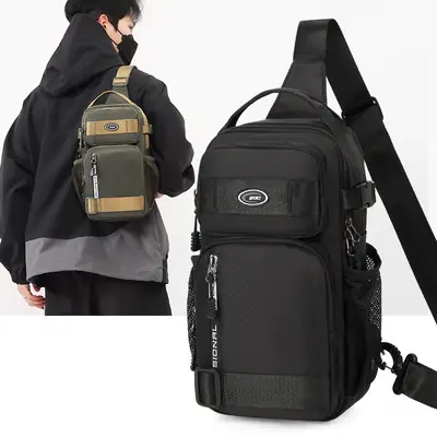 Men's Black Casual Travel Chest Bag Large Capacity