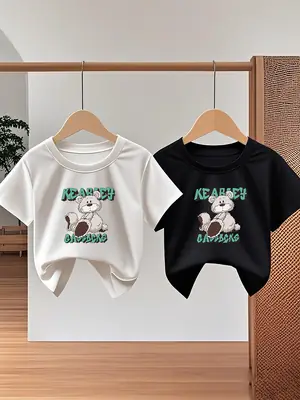 Girls Boys Cartoon Cotton T-Shirts White Black