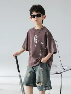 Boys Summer T-Shirt 2025 Korean Style Retro Breathable