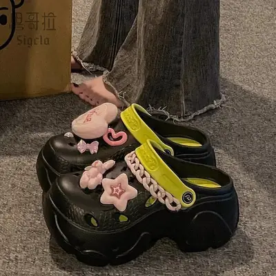 Women Pink Floral Cave Shoes Summer Non-Slip