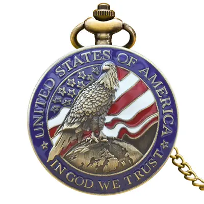 Eagle Embossed Quartz Pocket Watch with Chain