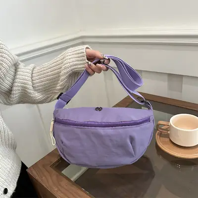 Purple Nylon Shoulder Crossbody Bag for Women