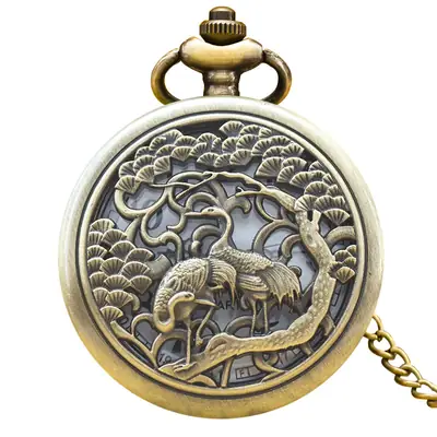 Retro Hollow Quartz Pocket Watch Large Gold Finish