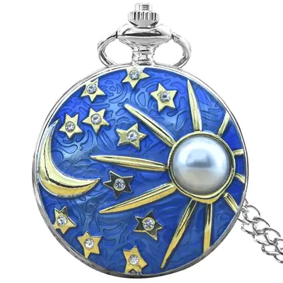 Blue Moon Star Pearl Pocket Watch with Chain