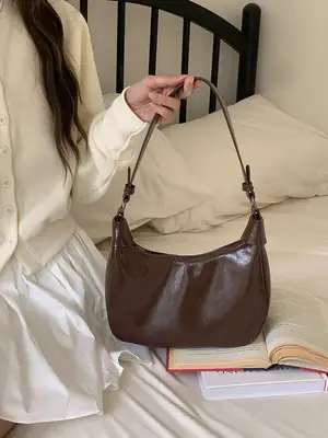 Retro Brown Underarm Bag for Women 2026