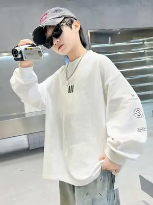 Boys White Long Sleeve T-Shirt Spring Autumn 2025