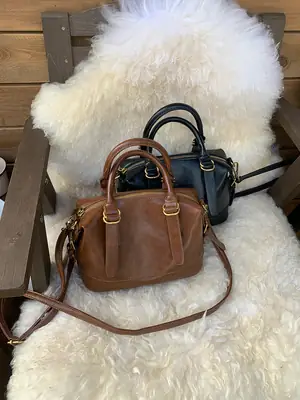 Women's 2-Piece Leather Bowling Bag Set Brown Black