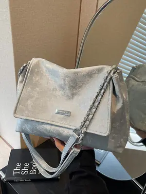 Women's Silver Velvet Shoulder Bag 2025 New Fashion