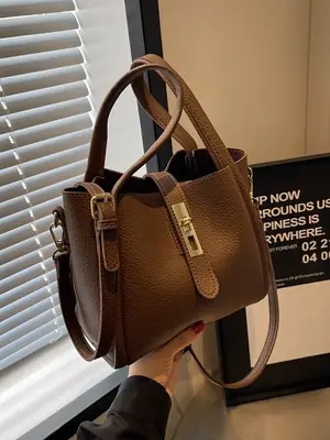 Women Textured Shoulder Bag Brown Large Capacity Commuting