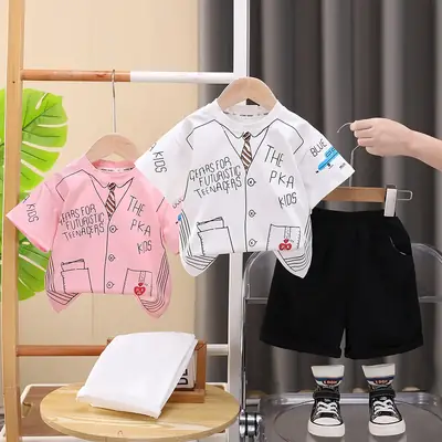 Girls White Graffiti T-Shirt & Black Shorts Set