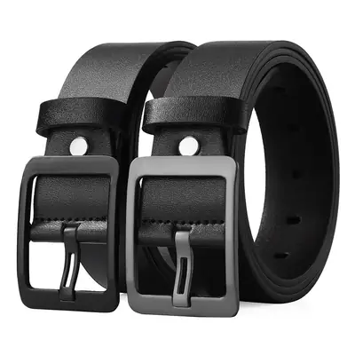 Men's Black Leather Belt with Silver Buckle