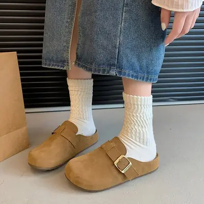 Vintage French Style Brown Flat Slippers Women's 2025