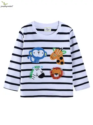 25 Boys Striped Long Sleeve T-Shirt with Cartoon Print