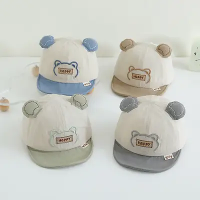 Baby's Cartoon Embroidered Cap Blue White Spring Autumn
