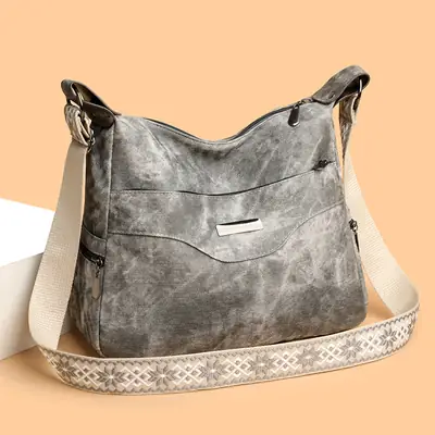Grey PU Leather Crossbody Bag for Women