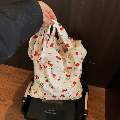 Fairy Cherry Floral Mesh Shoulder Bag Large Capacity