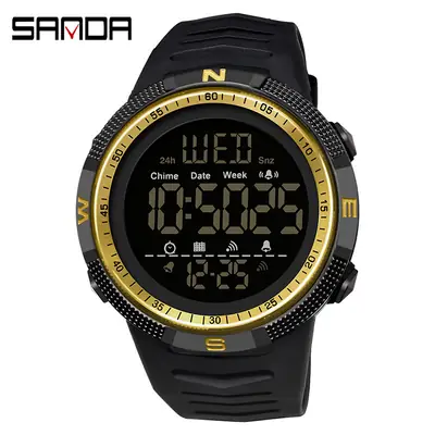 Sanda Multifunctional Digital Watch for Men Black Yellow