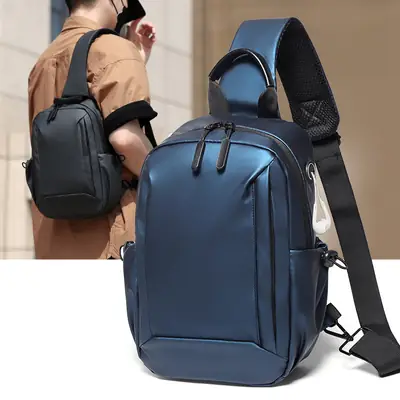 Men's Blue Crossbody Backpack with Adjustable Strap