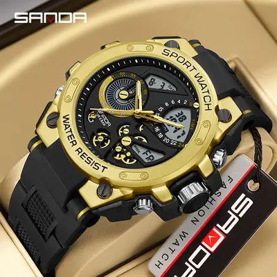 Sanda Sport Watch Gold Black Waterproof Multi Function
