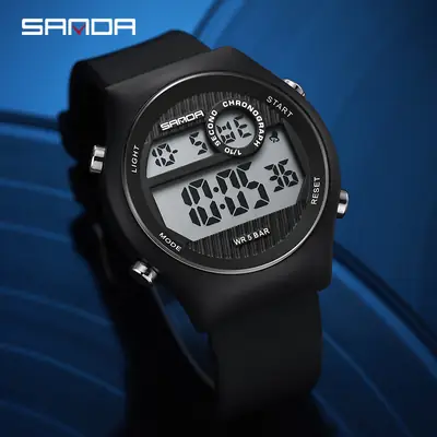 Sanda Waterproof Student Electronic Watch Black Silicone Strap