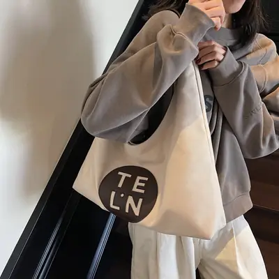 Women's Black Canvas Shoulder Tote Bag 2026 New Model