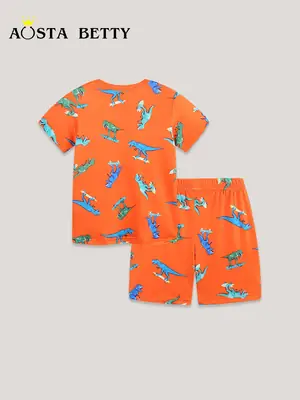 Kids Orange Dinosaur Printed T-Shirt 2-Piece Set