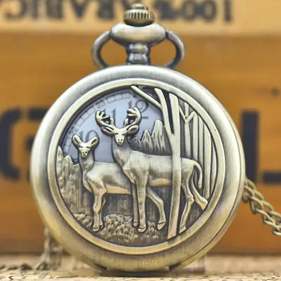 Retro Deer Pocket Watch with Quartz Movement
