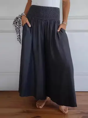 Women's Floral Wide Leg Pants with Elastic Waistband