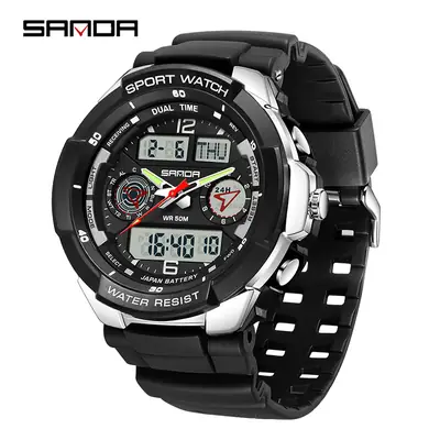 Sanda Black Sport Watch with Digital Display & Chronograph