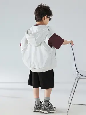 Boys Summer Hooded Vest Shorts Set Maroon White 2025