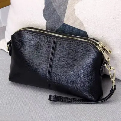 Korean Style Black Leather Clutch Bag 2026