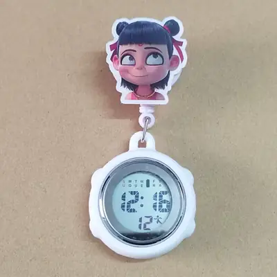 Nezha Expression Nurse Chest Watch Retractable Medical Digital Electronic Hanging Watch Pocket Watch Clip Student Backpack Hanging Watch