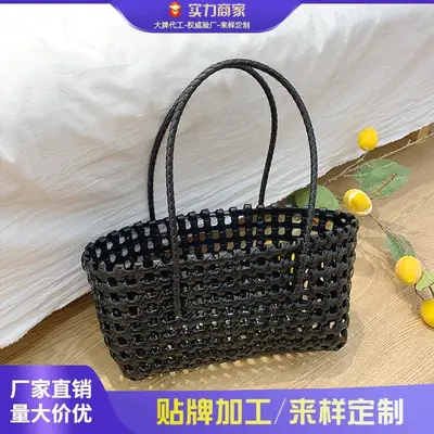 2025 Summer Hollow Beige Woven Beach Bag