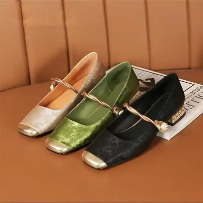 Green French Mary Jane Flats 2025 Spring Summer
