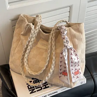 Women's Canvas Shoulder Bag Large Capacity Beige