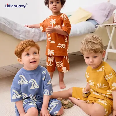 Blue Printed Cotton Baby Shorts & T-Shirt Set